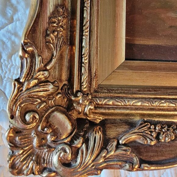Renoir-Baroque-style Fruit Oil? Painting Signed Ornate Golden Frame 15x14x2 - Picture 7 of 8